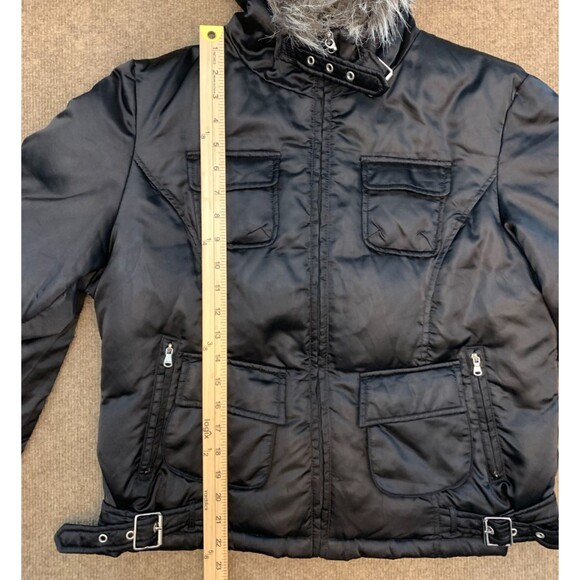 Guess Jacket Womens XL Down Feathers Vegan Fur Hooded Quilted Nylon Cargo Pocket - Picture 5 of 12